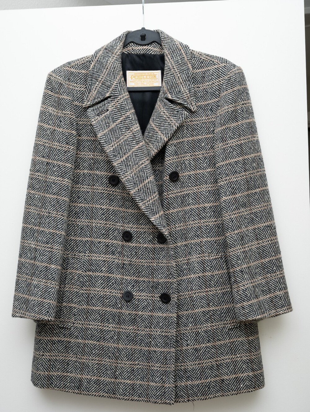 Authentic Vintage PENDLETON 100% Pure Virgin Wool Double-Breasted Tweed Coat